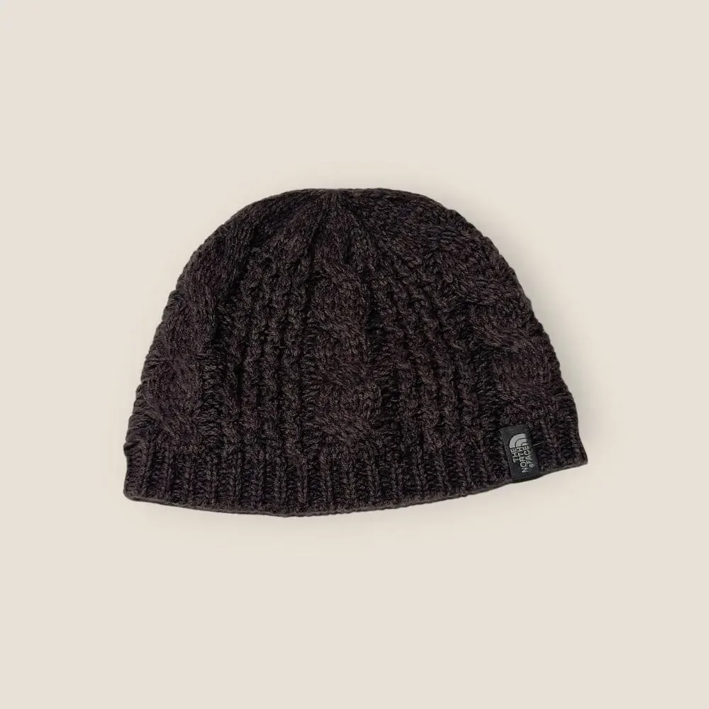 The North Face Womens Cable Knit Beanie Hat Purple One Size OS Fleece Lined